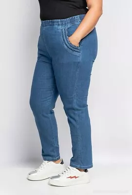 New Womens Jeans Stretch Elastic Waist Cherry Berry Pockets Regular Fit Ladies • £19.99