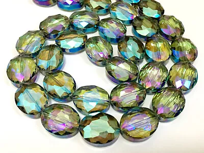 16x20mm Shiny Faceted Green Colours Crystal Quartz Flat Oval Beads 10pcs • $6.50