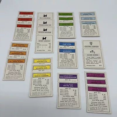 Vintage 1974 Monopoly Replacement Piece Part 28 Property Cards • $6.97