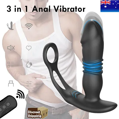 Thrusting Cock Ring Vibrator Prostate Massager Anal Butt Plug Remote USB Sex Toy • $41.85