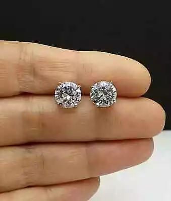 2CT Round Lab-Created Moissanite Solitaire Stud Earrings 14K White Gold Plated • $24.29