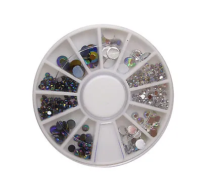 6cm NAIL ART GEMS JEWELS DESIGN CRAFT NAILS WHEEL ROUND MIX GEM IRIDESCENT CLEAR • $4.34