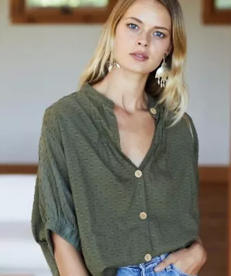 Emerson Fry India Collection Shirt OS Swiss Dot Mandarin Collar Top Cotton Boho • $74.99