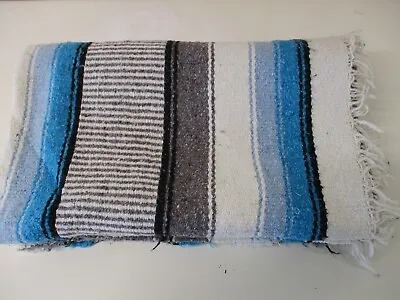 £20 • Buy Mexican Blanket, Throw, Rug, Grey Blue, Woven Stripe, Snuggle Blanket