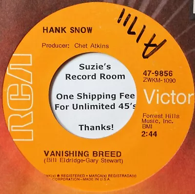 Hank Snow Vanishing Breed / What More Can I Say EX+ Country Western 45 7  Vinyl • $5.95