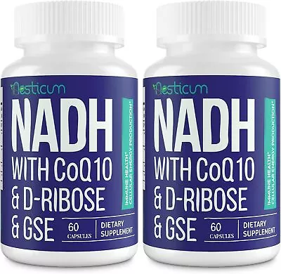 NADH 50mg + CoQ10 200mg + D-Ribose 150mg Supplement 60 Count (Pack Of 2)  • $47.95