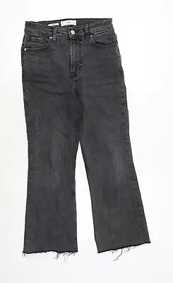 Mango Womens Grey Cotton Bootcut Jeans Size 8 Regular Zip - Frayed Hem • £5.25