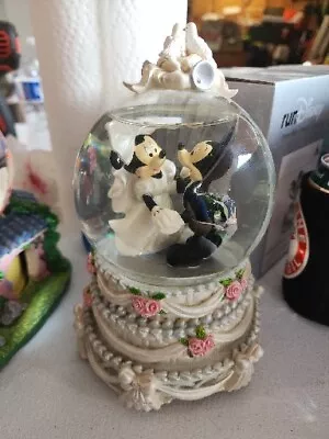 Disney Park Mickey And Minnie Bride And Groom Wedding Musical Snow Globe • $45