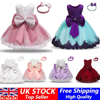 Kids Girls Bridesmaid Dress Flower Bow Lace Princess Party Wedding Tutu Dresses • £14.90