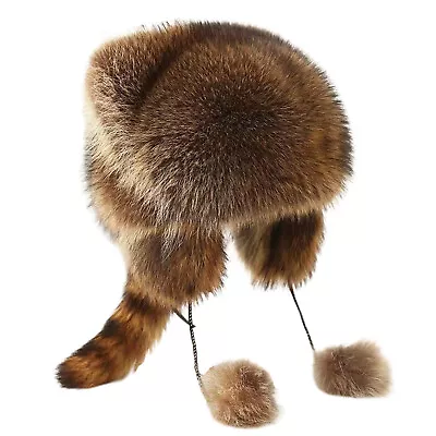 Raccoon Tail Hat Animal Coonskin Hat Wild Frontiersman Style Windproof • $18.83