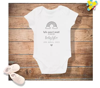 £6.99 • Buy Personalised Rainbow Baby Name Vest Heart Baby Grow Bodysuit Reveal Announcement