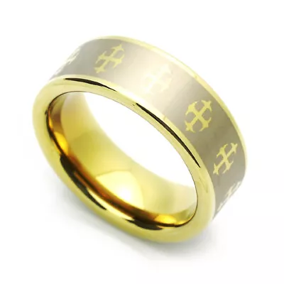 Men 8MM Comfort Fit Tungsten Wedding Band Zirconium Plated Celtic Cross Ring • $42.99