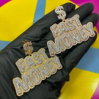 Hip Hop FAST MONEY Letters Pendant Necklace Mens Rap Large Pendants Jewelry Gift • $49.67