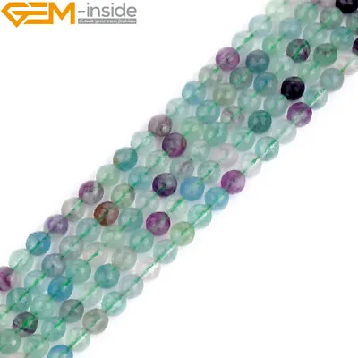 Round Rainbow Fluorite Natural Faceted Stone Beads For Jewelry Making 15  Strand • £8.81