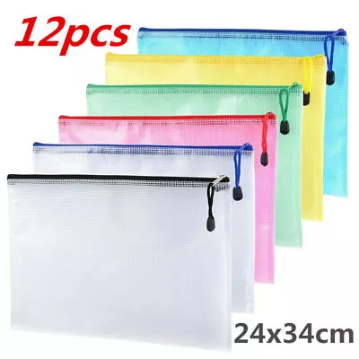 12X A4 Plastic Wallet Document Zip Lock Bags Plastic Pockets With Zipper Storage • £5.99