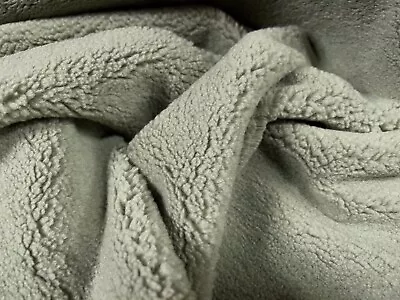 Sherpa Fleece Fur Fabric Per Metre - Deep Pile - Plain - Sage Green • £9.99