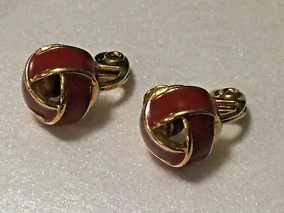 Vintage Monet Red Enamel Gold Tone Clip On Earrings • $10