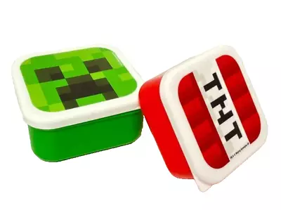 Lunch Boxes Minecraft TNT Themed BPA Free Plastic Set Of 2 Perfect Sandwich Box • £7.99