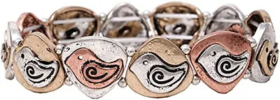 Vintage Style Tri-tone Birds Link Stretch Bracelet For Women • $21.95