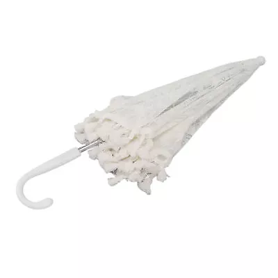 Lace Umbrella Easy Hanging Wedding Lace Parasol J Shaped Handle White Small S FD • $12.40