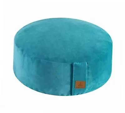 Round Velvet Meditation Pillow D=13 /16  H=5.5  Yoga Bolster 13 ×13  Cyan Blue • $42.52