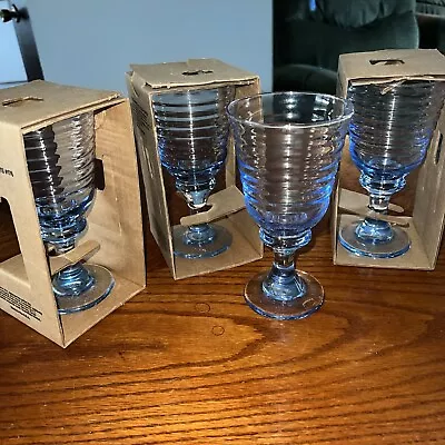 Set Of 4 Vintage LIBBEY SIRRUS Blue 7⅜ * Water Goblets / Wine Glasses NEW • $24.99