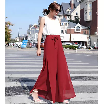 PlusSize Women Wide Leg Split Culottes Pants Solid Chiffon Casual Loose Trousers • $33.99