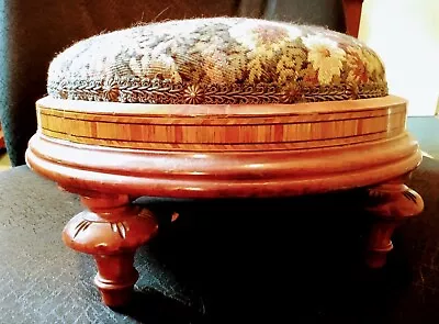 WALNUT FOOT STOOL W COMPOSITE VENEER TRIM IRELAND C 1790. 1950s UPHOLSTERY • $229.51