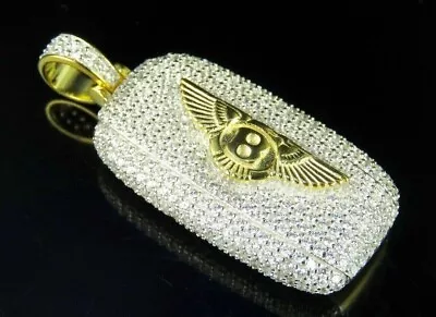 3Ct Lab Created Diamond Men Bentley Dog Tag Charm Pendant 14k Yellow Gold Plated • $139.50