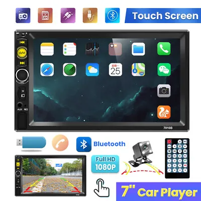 Double DIN 7'' Car Stereo Radio Touch Screen Bluetooth MP5 Player+Reverse Camera • £27.99