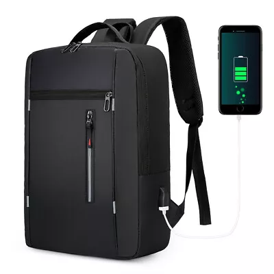 Men Women Laptop Backpack Travel Business Shool Book Bag W/USB Port Black • $16.62