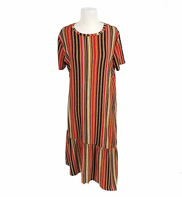 Zara Trafaluc Orange Multicolor Stripe Asymmetric Ruffle Hem Retro Flapper Small • £24.06