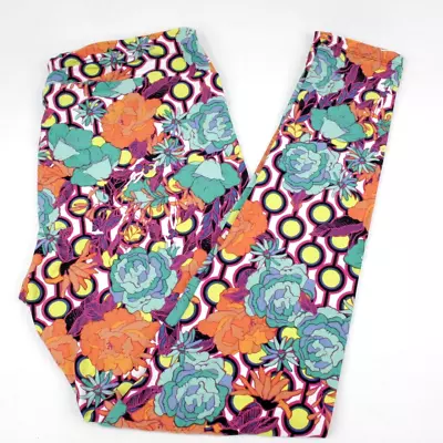 LuLaRoe Multi-Color Flower & Yellow Circle Pattern Leggings Size TC Tall & Curvy • $13.75