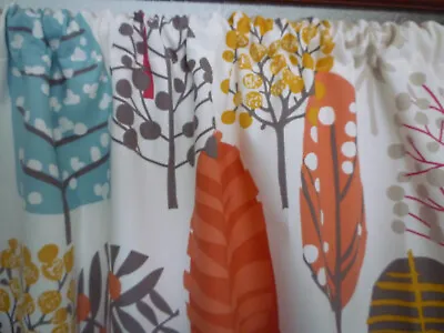 Scandi Cafe Curtain Orange Blue Lollipop Trees Modern  Window Valance 14  X 54  • £14.85