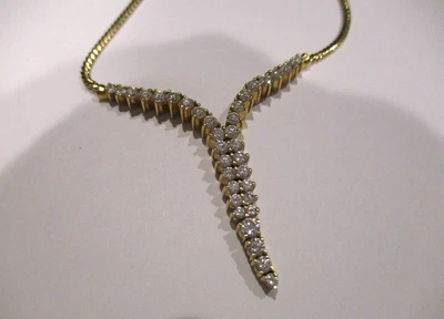 $4250 • Buy Hose Hess 18k Yellow Gold Chevron Drop Brilliant Cut Diamond Necklace
