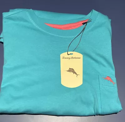 Tommy Bahama Men's Ming Jade Blue Soft Comfy Pocket Tee Shirt India NWT L Cotton • $12.99