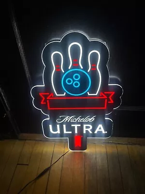 MINT UNUSED Michelob Ultra Beer BOWLING BALL PINS LED Bar Sign Light NO RESERVE • $180