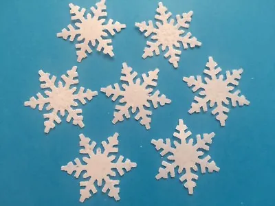 24 WHITE Edible Large Rice Paper Snowflake Cupcake Toppers Frozen Party PRE CUT • £1.99