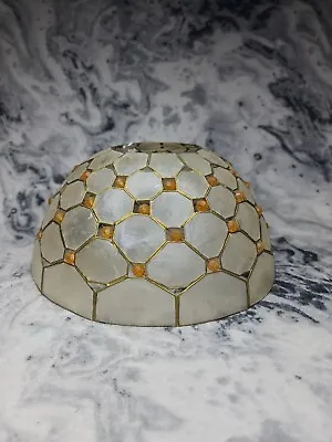 Vintage Capiz Shell Light Shade Ceiling Pendant Jewel Gold Mid Century Deco • £19.99