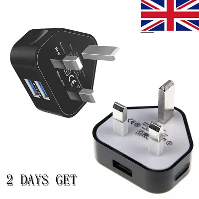 Univeral Multi Dual USB Plug UK Mains Charge Adapter 5V/1A 2.1A USB Wall Plug • £3.99