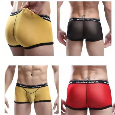 £5.51 • Buy Sexy Mens Mesh See Through Stretch Boxer Briefs Shorts Trunks Lingerie Underwear