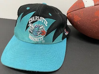 Vintage Charlotte Hornets NBA Sharktooth Logo Athletic Snapback Hat Rare Black • $196.50