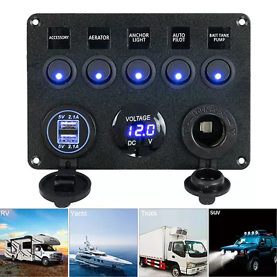 $33.99 • Buy 5 Gang Inline Fuse Box LED Switch Panel Control Dual USB Car Boat Truck Camper &