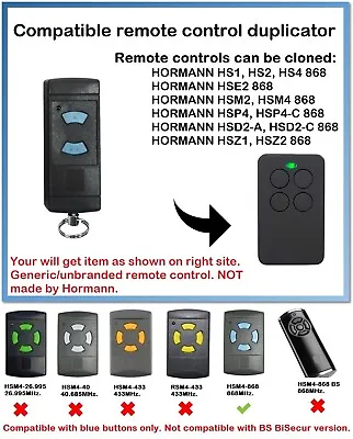 Remote Control Duplicator For Hormann HSE2 868MHz. (BLUE Buttons ONLY!!!) • £11.99