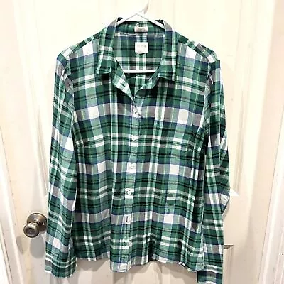 J. Crew Factory Green And Blue Plaid Perfect Shirt Size Women’s Large • £17.10