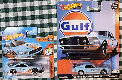 Hot Wheels Premium Car Culture Gulf 69 Ford Mustang Boss 302 +Gulf 18 Mustang GT • $26.95