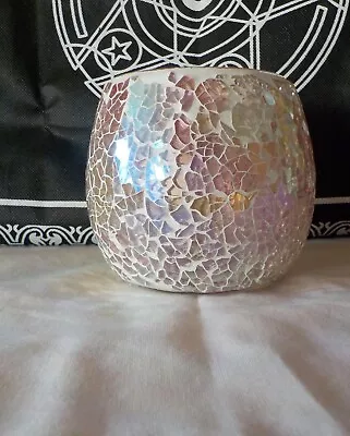 LARGE CRACKLE GLASS TEA LIGHT/CANDLE HOLDER RELAXING AND PRETTY Free P&p • £10