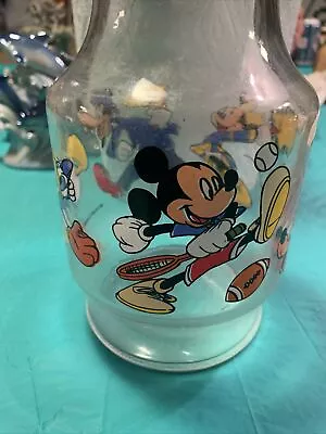 Vintage Walt Disney Comp Glass Juice Carafe Vase Mickey Pluto Characters Pitcher • $18