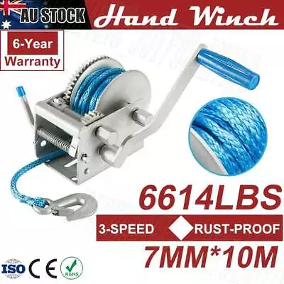 4WD Hand Winch 3000KG/6614LBS 3Speed 4x4 Car Boat Marine Trailer Synthetic Rope • $72.95