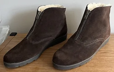 Vintage Draper Glastonbury Brown Suede Leather Boots 8 Shearling Lined Zipper • $49.99